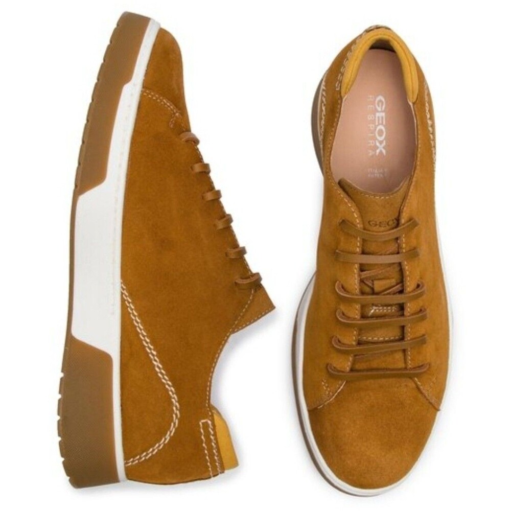 Geox Kapha Suede Sneaker Low Top Dark Yellow Size 41 Or 27cm